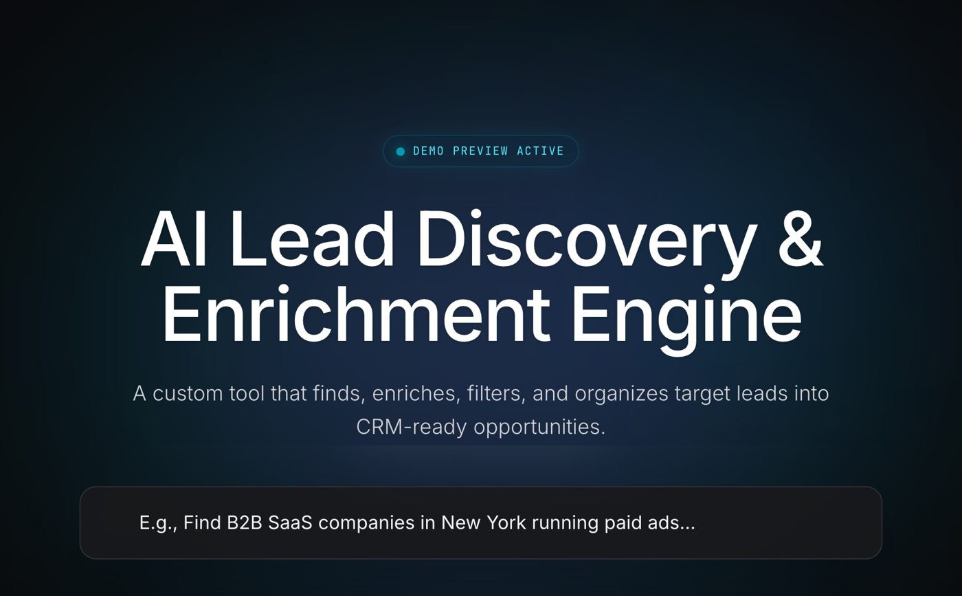 AI Lead Discovery and Enrichment Engine demo interface