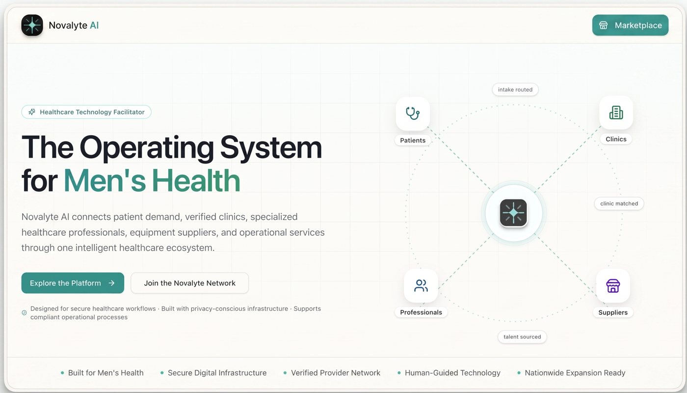 Novalyte AI website hero: The Operating System for Men's Health